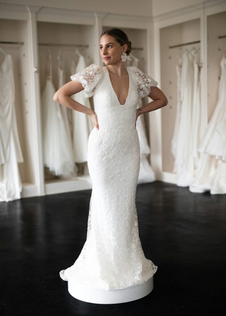 photo of a fitted wedding gown