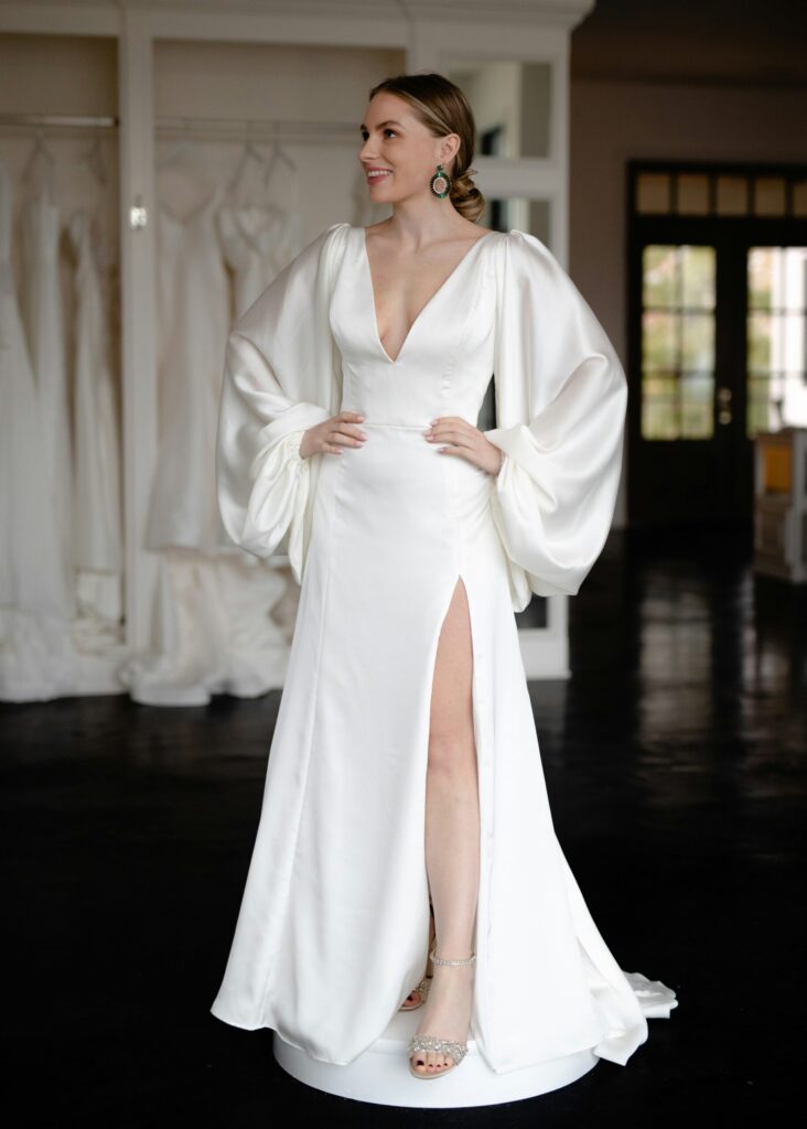 photo of an a-line wedding gown